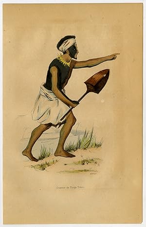 Antique Print-TONGATAPU-WARRIOR-SPEAR-NATIVE-COSTUME-TONGA-Wahlen-1844