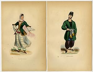 2 Antique Prints-ARMENIA-MAN-WOMAN-COSTUME-TRADITIONAL-Wahlen-1844