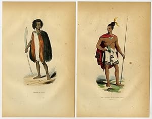 3 Antique Prints-NEW ZEALAND-CORAKI-WARRIOR-TRIBAL CHIEF-TATTOO-Wahlen-1844