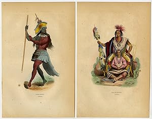 4 Antique Prints-NATIVE AMERICAN-CROW-FOX-TRIBE-CHIEF-MESKWAKI-Wahlen-1844
