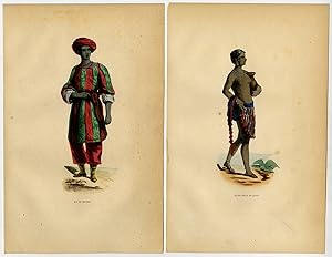 2 Antique Prints-NIGERIA-BOUSSA-KANO-KING-FASHION-COSTUME-Wahlen-1844