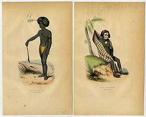 2 Antique Prints-PAPUAN-NEW GUINEA-NEW IRELAND-NATIVE-COSTUME-Wahlen-1844