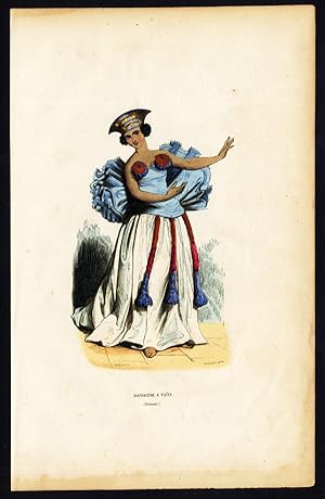 Antique Print-TAHITI-DANCER-WOMAN-COSTUME-POLYNESIA-Wahlen-1844