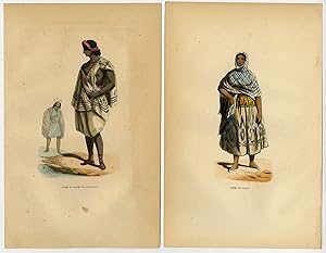 2 Antique Prints-SOUTH AMERICA-JALAPA-GUATEMALA-COSTUME-COUPLE-Wahlen-1844