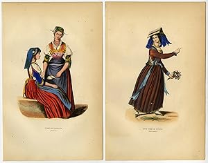 6 Antique Prints-ITALY-FASHION-HISTORICAL COSTUME-VENICE-CORSICA-Wahlen-1844