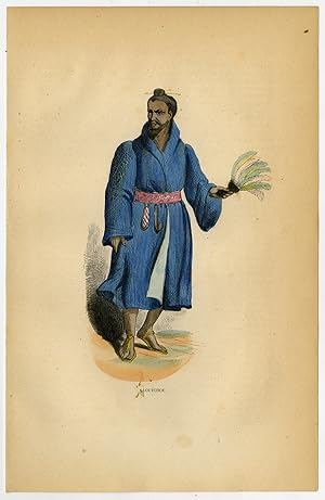 Antique Print-RYUKYU-ISLAND-MAN-COSTUME-LEWCHEW-Wahlen-1844