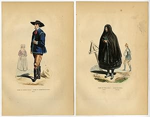 2 Antique Prints-SWEDEN-COSTUME-FASHION-TORNA HUNDRED-Wahlen-1844