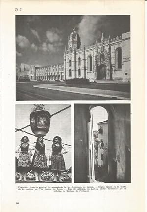 Bild des Verkufers fr LAMINA 22550: Monasterio de los Jeronimos en Lisboa, trajes tipicos de Vila Franca do Lima y Rua de Alfaura en Lisboa zum Verkauf von EL BOLETIN