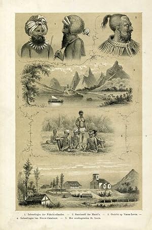 Antique Print-PACIFIC-FIJI-MAORI-CALEDONIA-1860