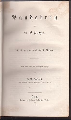 Bild des Verkufers fr Pandekten. Nach dem Tode des Verfassers besorgt von D. A. Rudorff. zum Verkauf von Antiquariat Burgverlag