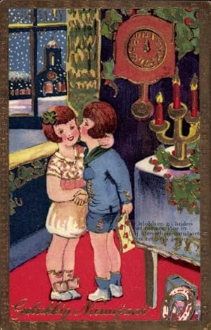 Bild des Verkufers fr Prge Ansichtskarte / Postkarte Glckwunsch Neujahr, Uhr, Kuss zur Mitternacht zum Verkauf von akpool GmbH
