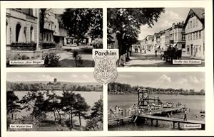 Bild des Verkufers fr Wappen Ansichtskarte / Postkarte Parchim in Mecklenburg, Kulturhaus Kurt Brger, Wacker See, Strae des Friedens zum Verkauf von akpool GmbH