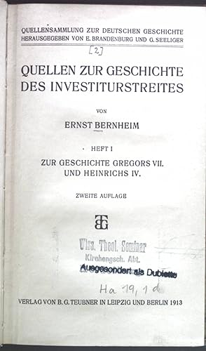 Imagen del vendedor de Quellen zur Geschichte des Investiturstreites Heft I: Zur Geschichte Gregors VII. und Heinrichs IV. Quellensammlung zur deutschen Geschichte. a la venta por books4less (Versandantiquariat Petra Gros GmbH & Co. KG)