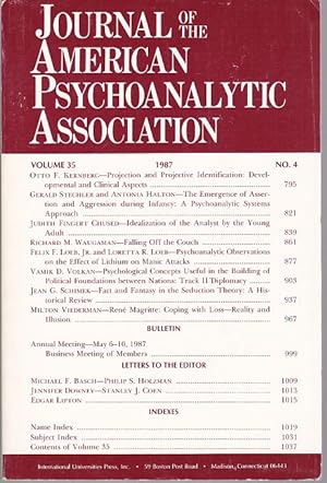 Bild des Verkufers fr Journal of the American Psychoanalytic Association, Volume 35, No. 4, 1987. zum Verkauf von Fundus-Online GbR Borkert Schwarz Zerfa