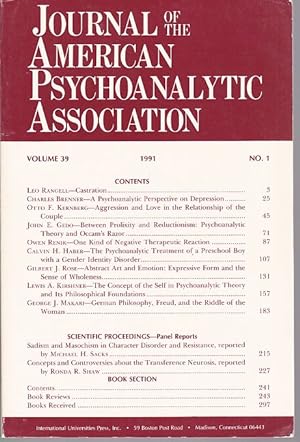 Bild des Verkufers fr Journal of the American Psychoanalytic Association, Volume 39, No. 1, 1991. zum Verkauf von Fundus-Online GbR Borkert Schwarz Zerfa