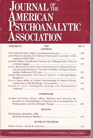 Bild des Verk�ufers f�r Journal of the American Psychoanalytic Association, Volume 35, No. 2 / 1987. zum Verkauf von Borkert, Schwarz und Zerfa� GbR