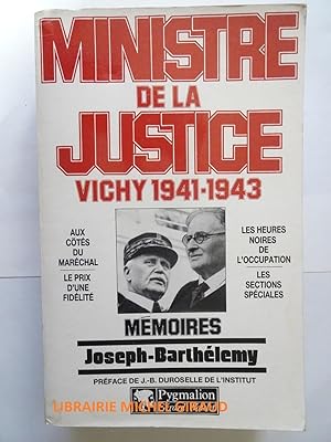 Image du vendeur pour Ministre de la Justice Vichy 1941-1943 Mmoires mis en vente par Librairie Michel Giraud