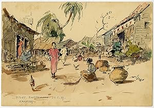 Antique Drawing-KAMPONG-PORT KLANG-SWETTENHAM-MALAYSIA-Ligtelijn-1967