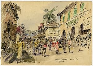 Antique Drawing-PENANG-MALAYSIA-STREET SCENE-GEORGE TOWN-Ligtelijn-1967