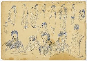 Antique Drawing-JAPAN-FIGURES-KOBE-KYOTO-Ligtelijn-1967