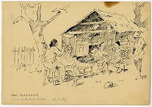 Antique Drawing-MALAYSIA-PORT SWETTENHAM-KLANG-BUS STOP-Ligtelijn-1967