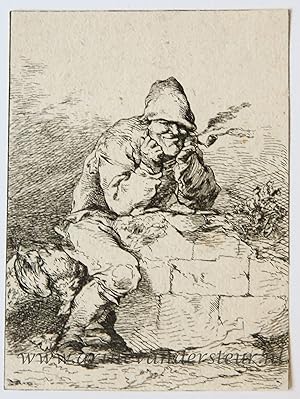 Original etching/ets: Man smoking a pipe/Pijprokende man, ca 1755-1771.