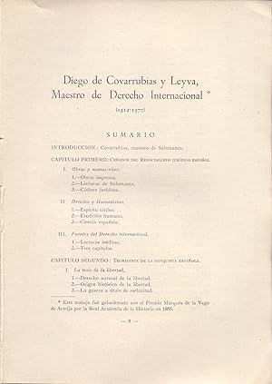 Imagen del vendedor de DIEGO DE COVARRUBIAS Y LEYVA, MAESTRO DE DERECHO INTERNACIONAL, 1512-1577 (EXTRAIDO ORIGINAL DEL AO 1957, ESTUDIO COMPLETO TEXTO INTEGRO) a la venta por Libreria 7 Soles