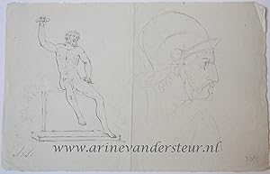 [Antique drawing] Laocoon and a study of a head of a soldier (Laocoon en studie van soldaat), ca....