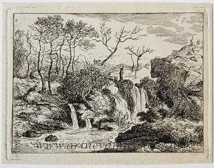 Original etching/ets: Landscape with waterfalls, ca 1788.