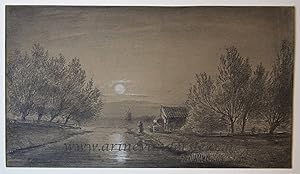 [Original drawing/tekening] Nocturnal landscape, ca 1850-1900.