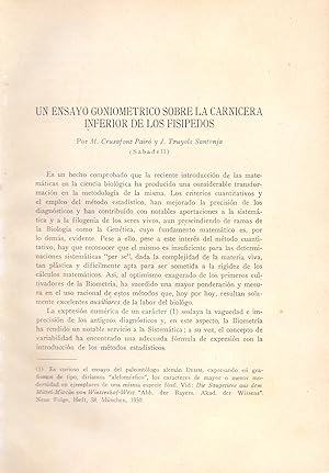 Imagen del vendedor de UN ENSAYO GONIOMETRICO SOBRE LA CARNICERA INFERIOR DE LOS FISIPEDOS (EXTRAIDO ORIGINAL DEL AO 1932, ESTUDIO COMPLETO TEXTO INTEGRO) a la venta por Libreria 7 Soles
