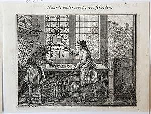 [Original etching] Naar 't onderwerp, verscheiden [S. Spinneker 'Leerzame Zinnebeelden'], ca 1717...