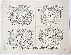 [Original etchings] Set of decorated monograms/Set rococo decoraties, ca 1690-1710. .