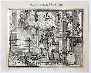 [Original etching]Door 't blaazen blaakt zy. [S. Spinneker 'Leerzame Zinnebeelden'], ca 1717-1757.