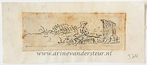Antique print, etching | Fisherman fishing / Visser aan het werk, published 1766, 1 p.