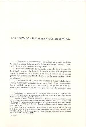Bild des Verkufers fr LOS DERIVADOS SUFIJALES EN BLE EN ESPAOL (EXTRAIDO ORIGINAL DEL AO 1981, ESTUDIO COMPLETO TEXTO INTEGRO) zum Verkauf von Libreria 7 Soles