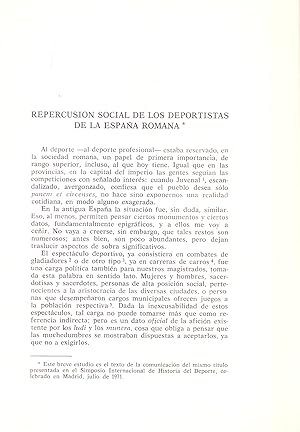 Seller image for LA REPERCUSION SOCIAL DE LOS DEPORTISTAS DE LA ESPAA ROMANA (EXTRAIDO ORIGINAL DEL AO 1971, ESTUDIO COMPLETO TEXTO INTEGRO) for sale by Libreria 7 Soles