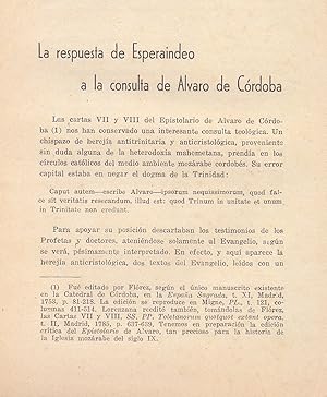 Bild des Verkufers fr LA RESPUESTA DE ESPERAINDEO A LA CONSULTA DE ALVARO DE CORDOBA (EXTRAIDO ORIGINAL DEL AO 1944, ESTUDIO COMPLETO TEXTO INTEGRO) zum Verkauf von Libreria 7 Soles