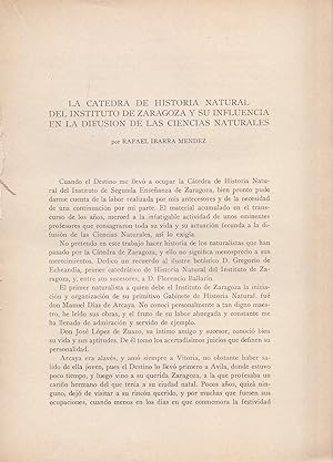 Imagen del vendedor de LA CATEDRA DE HISTORIA NATURAL DEL INSTITUTO DE ZARAGOZA Y SU INFLUENCIA EN LA DIFUSION DE LAS CIENCIAS NATURALES (EXTRAIDO ORIGINAL DEL AO 1940, ESTUDIO COMPLETO TEXTO INTEGRO) a la venta por Libreria 7 Soles