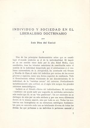 Immagine del venditore per INDIVIDUO Y SOCIEDAD EN EL LIBERALISMO DOCTRINARIO (EXTRAIDO ORIGINAL DEL AO 1945, ESTUDIO COMPLETO TEXTO INTEGRO venduto da Libreria 7 Soles