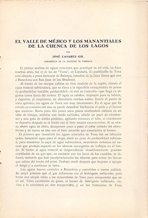 Seller image for EL VALLE DE MEJICO Y LOS MANATIALES DE LA CUENCA DE LOS LAGOS (EXTRAIDO ORIGINAL DEL AO 1929, ESTUDIO COMPLETO TEXTO INTEGRO) for sale by Libreria 7 Soles