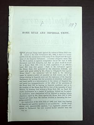 Seller image for Home Rule and Imperial Unity. Complete original 1887 article Concerning the Irish Government Bill of 1886, from The Contemporary Review, for sale by Tony Hutchinson