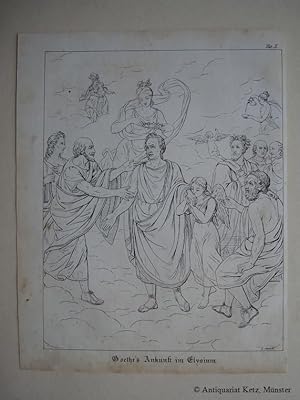 Goethe, Johann Wolfgang von: "Goethe's Ankunft im Elysium". Originale Lithographie von G. Nehrlic...