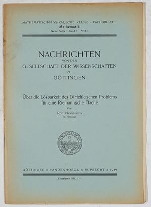Bild des Verkufers fr ber die Lsbarkeit des Dirichletschen Problems fr eine Riemannsche Flche. zum Verkauf von Antiq. F.-D. Shn - Medicusbooks.Com
