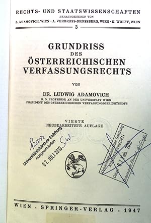 Imagen del vendedor de Grundriss des sterreichischen Verfassungsrechts. Rechts- und Staatswissenschaften, 3 a la venta por books4less (Versandantiquariat Petra Gros GmbH & Co. KG)