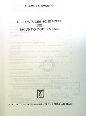 Seller image for Die Portugiesische Lyrik des Segundo Modernismo. Analecta Romanica, Heft 39 for sale by books4less (Versandantiquariat Petra Gros GmbH & Co. KG)