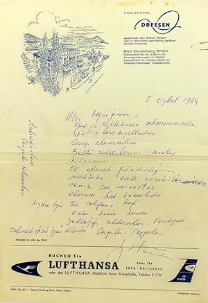 Autograph letter signed 'H. Taner', sent to Ulvi [Uraz].