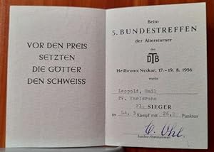 URKUNDE "Beim 5. Bundestreffen der Altersturner des DTB Heilbronn / Neckar 17.-19.8.1956 (21. Sie...