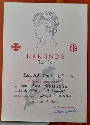 URKUNDE "für Emil Leopold TV 1846 Karlsruhe (KTV) (Urkunde in Anerkennung für den bei dem Kreis-A...