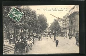 Ansichtskarte Paris, Le Boulevard Saint-Denis et la Porte Saint-Martin
